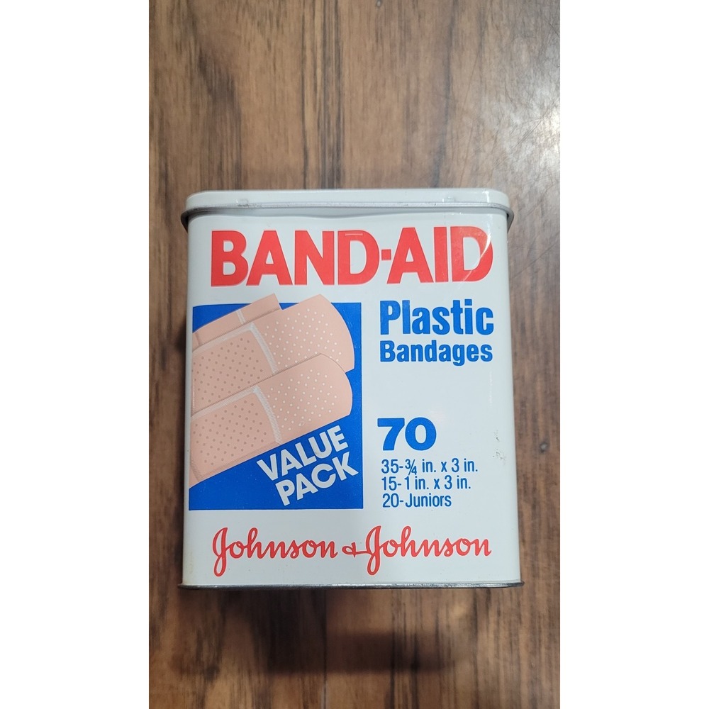 Vintage Band-Aid Metal Tin Box Hinged Lid Johnson & Johnson Band-Aids